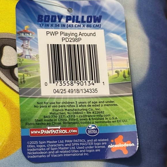 Nickelodeon Paw Patrol Kids Body Pillow Skye Marshall Chase & Rubble 17x34" NWT - Picture 8 of 8